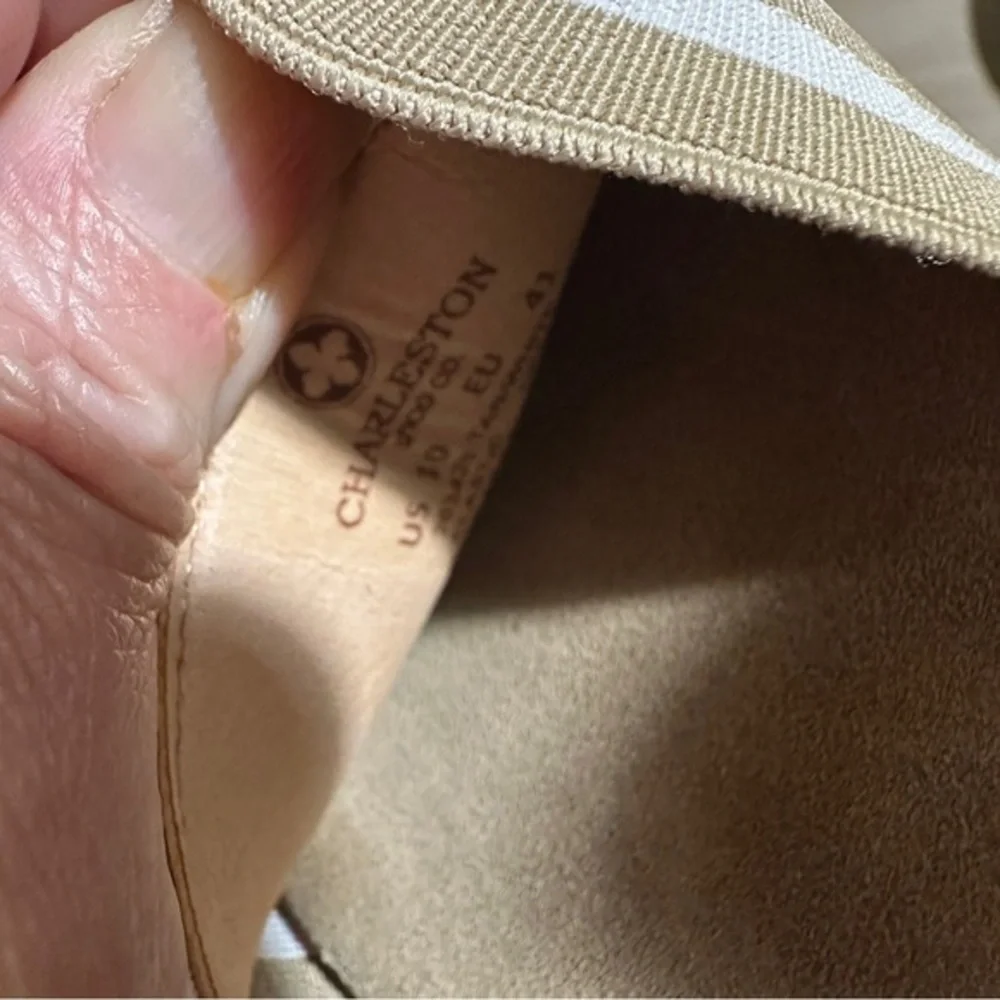 Charleston Shoe Co. Wedge Sandals Women 10 Tan Striped Elastic Platform Casual